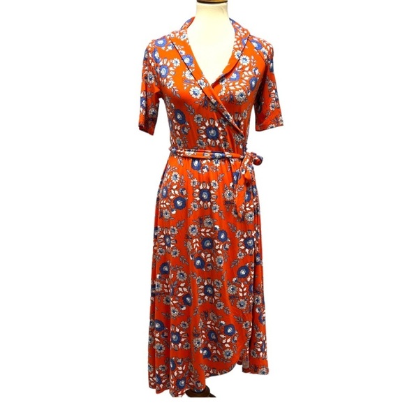 Boden Lavina Jersey Wrap in Papaya Wildflower Prarie Dress Women 6 Petite - Picture 6 of 16